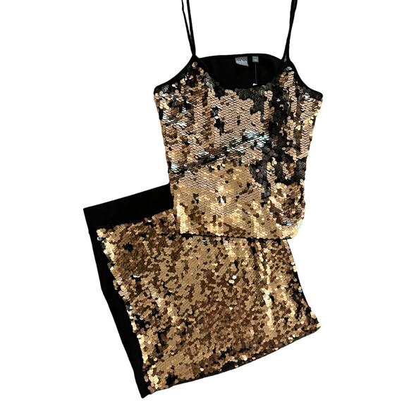 SOHO 2 Pc Gold Sequin Tank Mini Skirt M Party Glam Cocktail Date Sexy Holiday - Picture 2 of 12